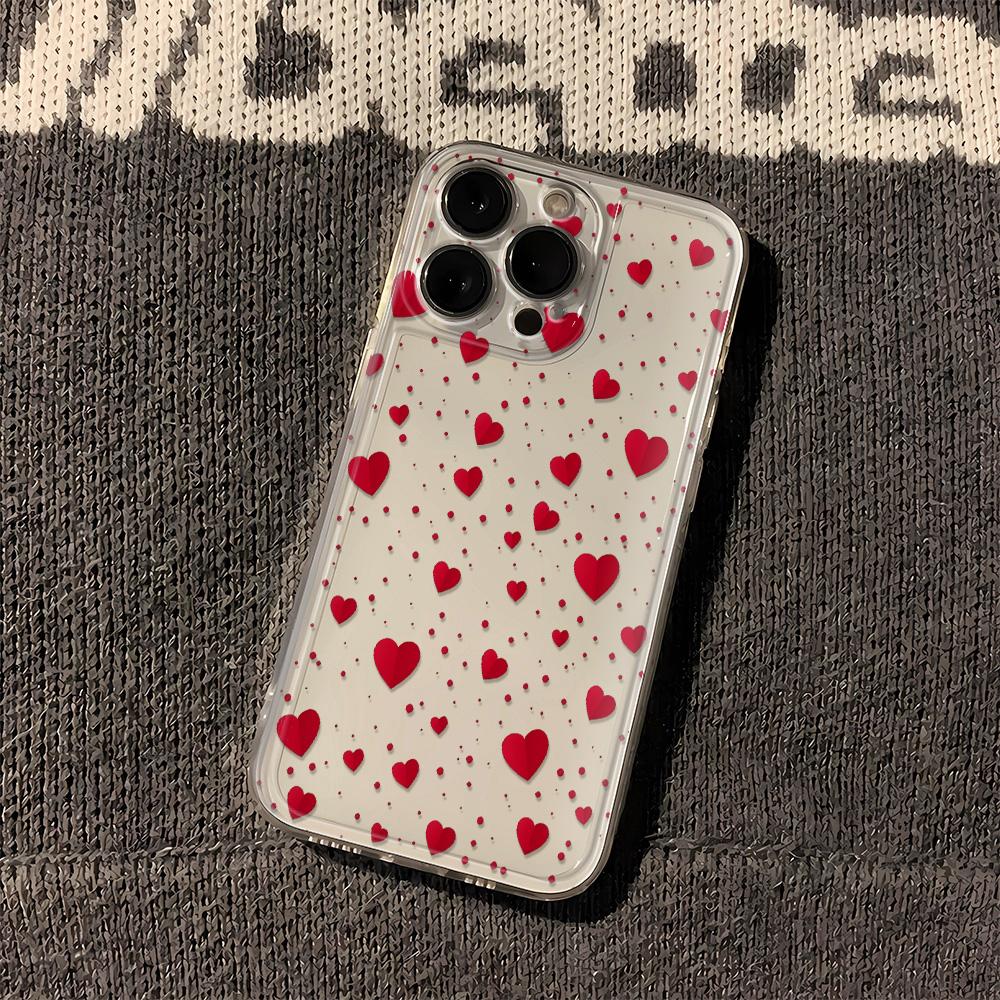 

Romantic Simple Red Heart Clear Phone Case For iPhone 17 Air 16 16E 15 11 12 13 14 Pro Max XR XS Max 16 Plus Back Soft Cover iPhone 12 mini