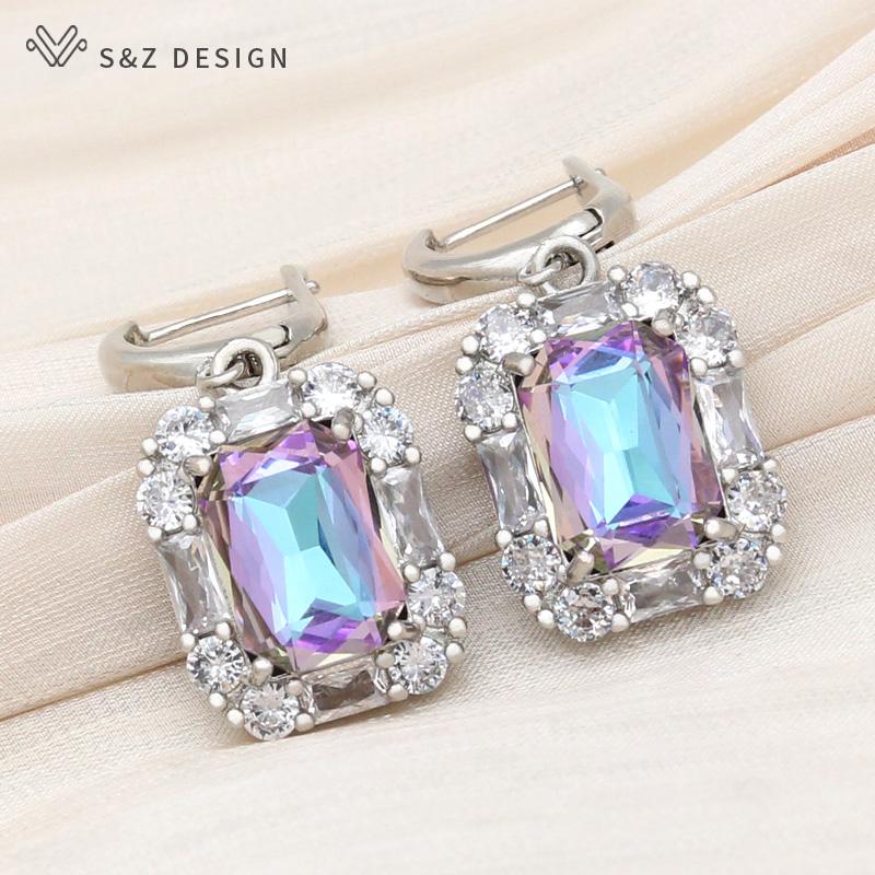 

Модні прямокутні кришталеві сережки з рожевого золота для жінок, весільні прикраси, кубічний цирконій, сережка-крапля, подарунок