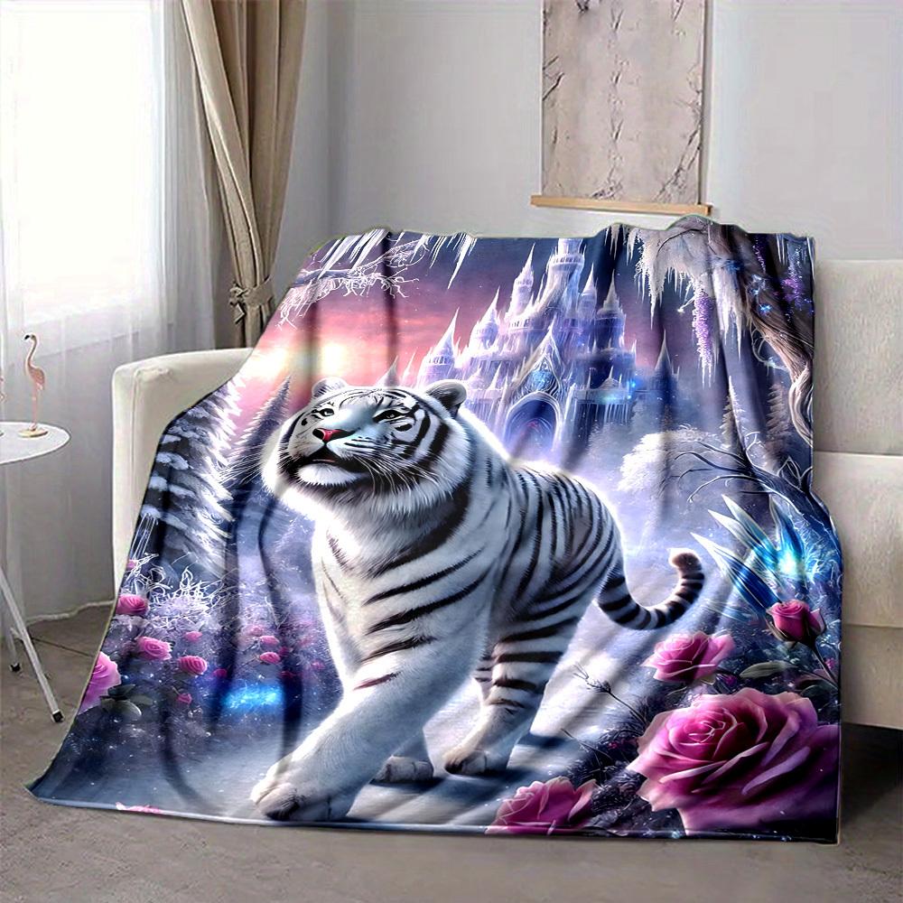 1pc Winter Wonderland Roses Tiger Blanket Lightweight Blanket Throw Blanket For Sofa, Bed, Travel, Camping, Livingroom, Office yy251010106