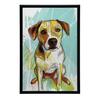 Poster Happy Dog On Green Background Poster Happy Dog On Green Background, 50X70 Cm, Dark Brown Wooden Frame, 230 Gsm Matte Paper