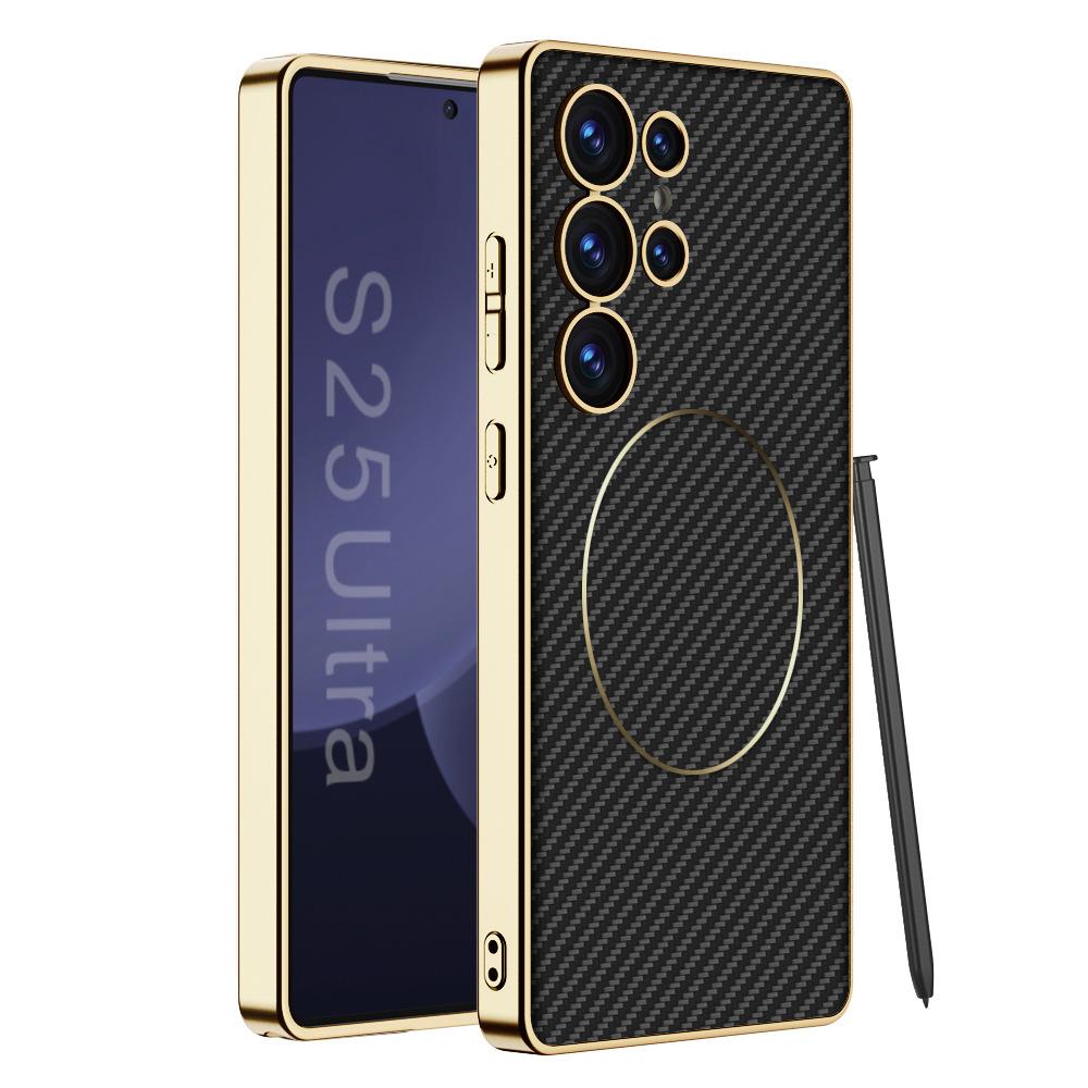 Samsung S25 Ultra Mobile Phone Case S24u Electroplating Plain Leather S23ultra Wireless Charging Anti Fall Protection Case