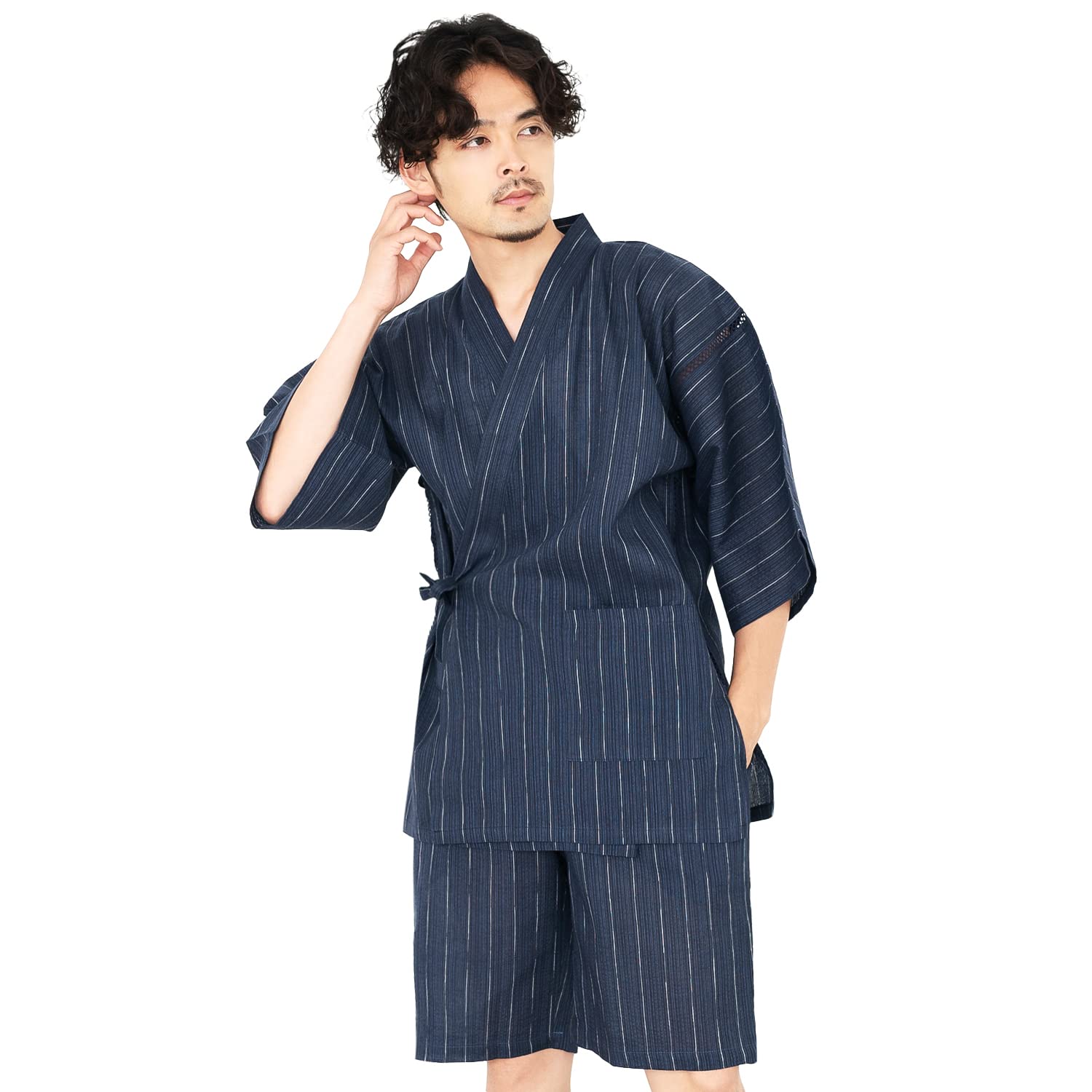 

стильный подарок на День для мужчин 65A [KYOETSU] Джинбей, пижама, Отцовский (М, + упаковка, темно-синий)