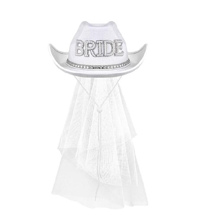 Шляпа невесты с драгоценностями Тяжелая ковбойская шляпа Шляпа с бриллиантовой вуалью для фотосессии
