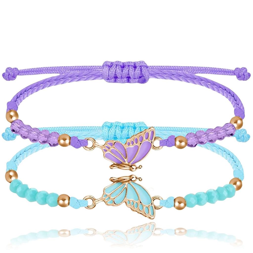 Couple Friendship Gift Set Flat Knot Weaving Adjustable Color Wax Rope Weaving Butterfly Bracelet