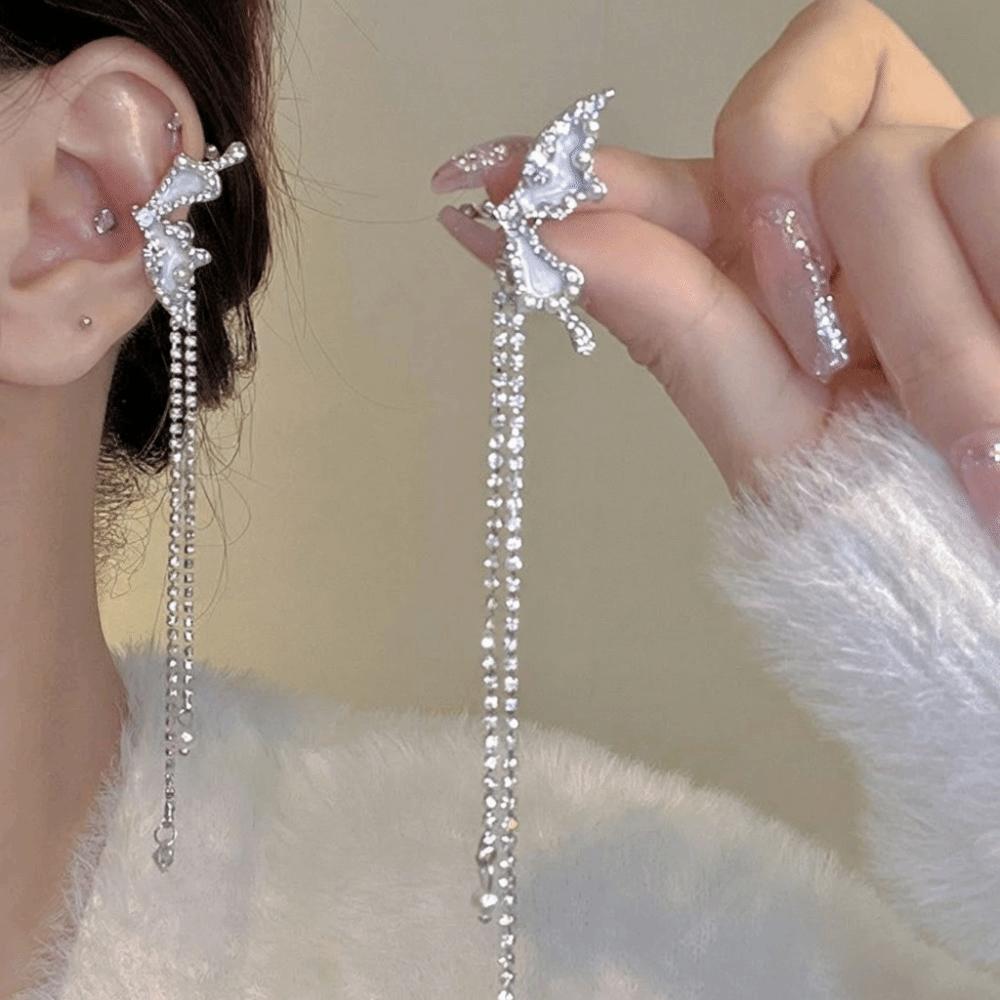1 Pair Shiny Zircon No Piercing Earring Luxury Design Tassel Earring Ear Cuff  Female Accessories