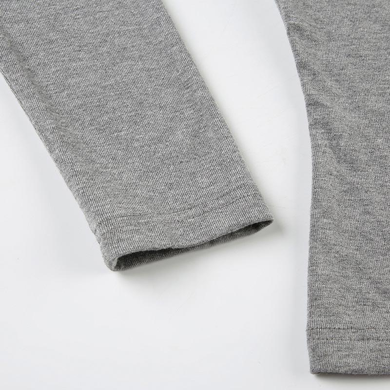 Women Plunging Neck Basic T-Shirt Autumn Solid Slim-fitting Full Sleeve Top Casual Versatile Simple  Shirt