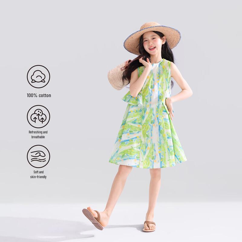 Zuoxi Girls' 2026 Summer Sleeveless Printed Cotton Princess Dress