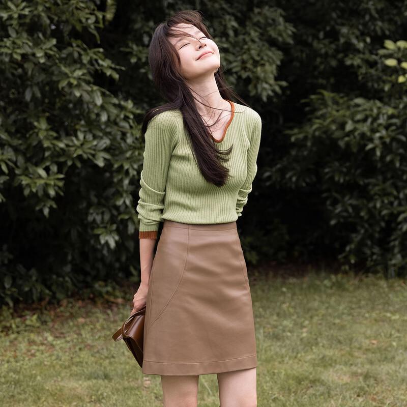 Autumn Retro Color Block V-Neck Knit Sweater for Women S