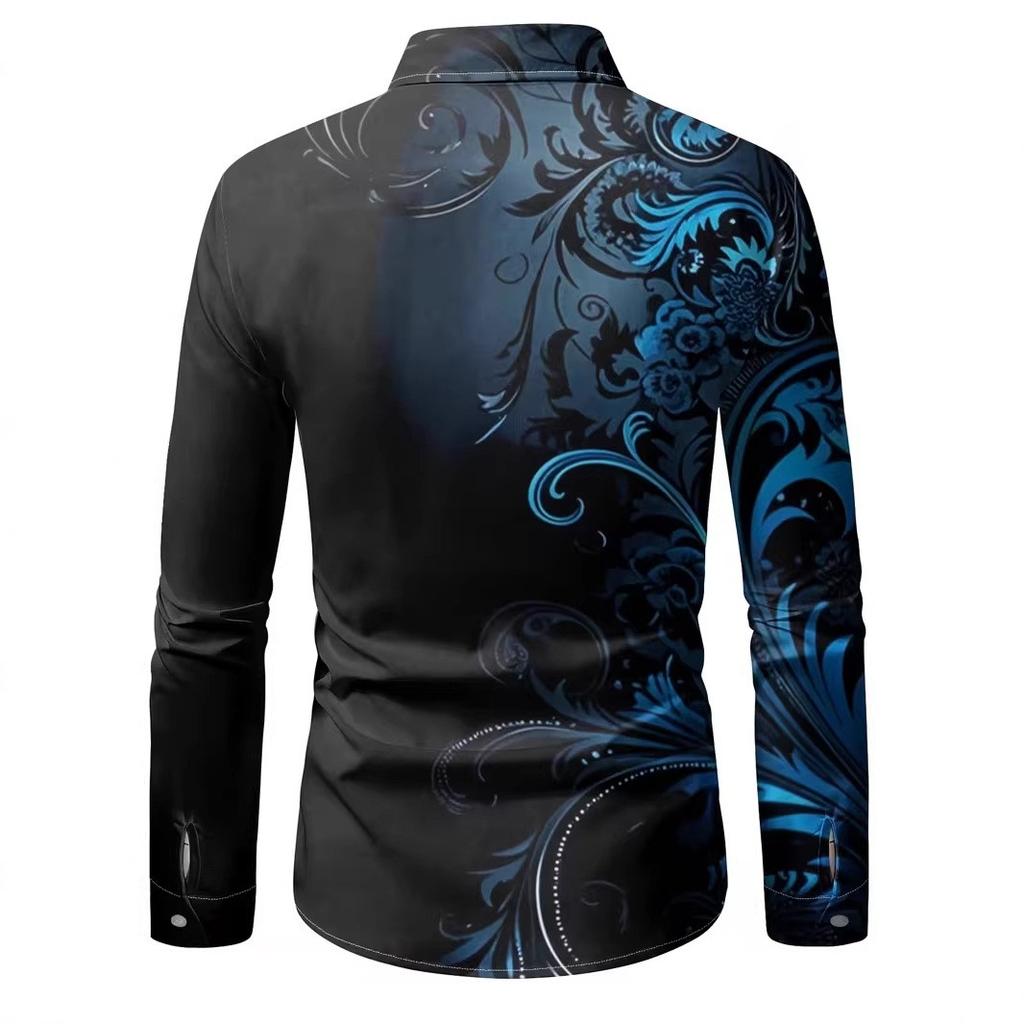 Spring Autumn New Men Long Sleeve Shirt Men Business Casual 3D Digital Print Lapel Shirt