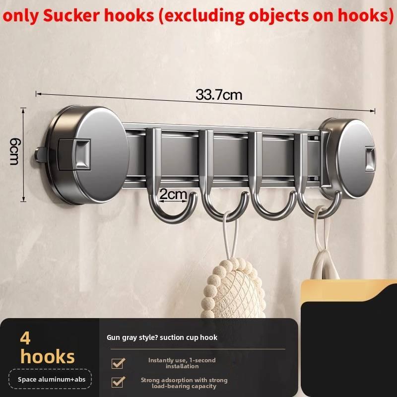 Removable Suction Cup Organizer With Strong Adhesion For Home Office Storage Solutions Gray Four Hooks
