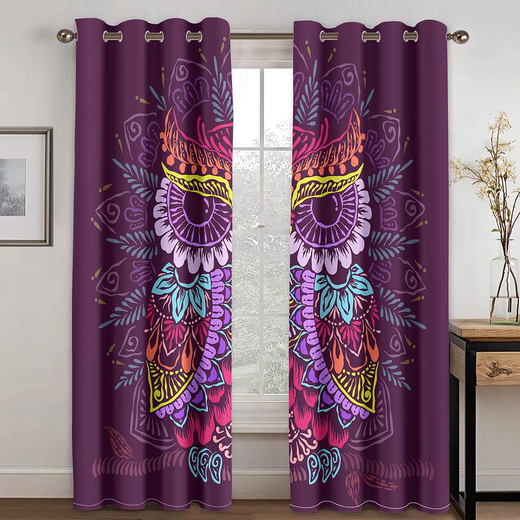 3D Ebony & Ivory Dreamcatcher Owl Drapes Colorful Owl Texture Drapes 2 Panels Livingroom Space Bedchamber Kids Space Windowpane Decoration
