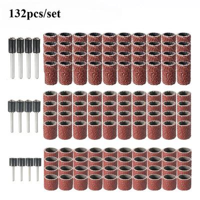 102/132pcs Sanding Drum Set 1/4 3/8 1/2 Inch Sanding Bands With Sanding Mandrels For Nail Dremel Accessories