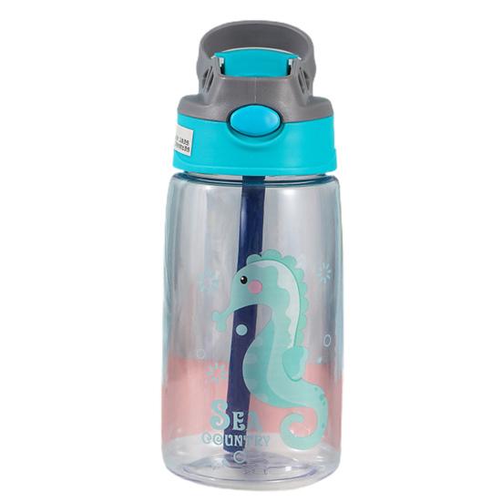 480ml Dětský kelímek s brčkem Průhledný kreslený vzor Přenosný kelímek Sippy Venkovní láhev na vodu Boys Girls