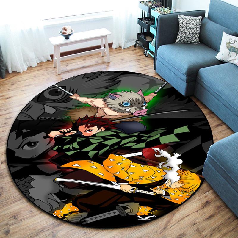 Classic Japanese-style Cartoon Demon Slayer Round Rug, Home Soft Decorative Anti-slip Yoga Mat and Chair Mat, Outdoor Floor Mat Carpet K6
