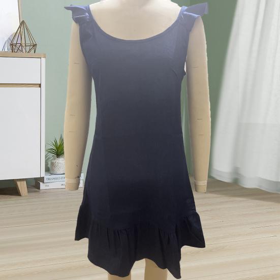 Women Summer Mini Dress O-neck Sleeveless Ruffle Hem Short Dress Solid Color Loose Fit Beach Holiday Dress