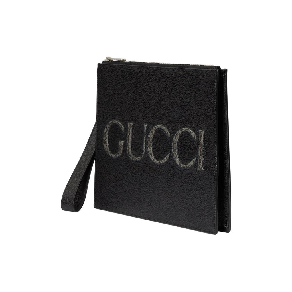 Gucci Floral Logo Mixed Classic Leather And Canvas Trim Clutch Men clutch Black 768374-AACXC-1050