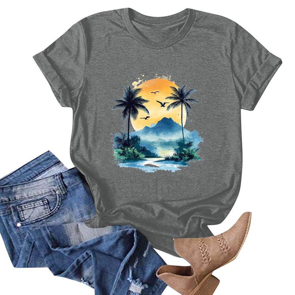 Women's Hawaiian Floral Print Short Sleeve T-Shirt Top