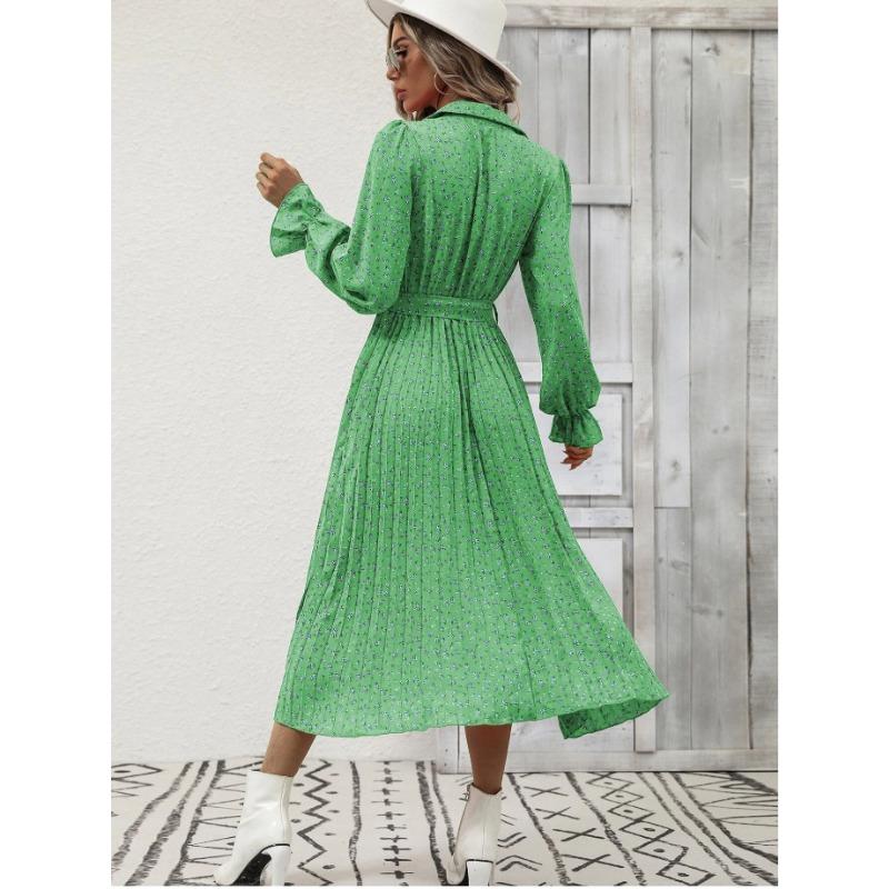 Autumn and Winter Women's Pressure Folded Peplum Long Sleeve Hem Dresses