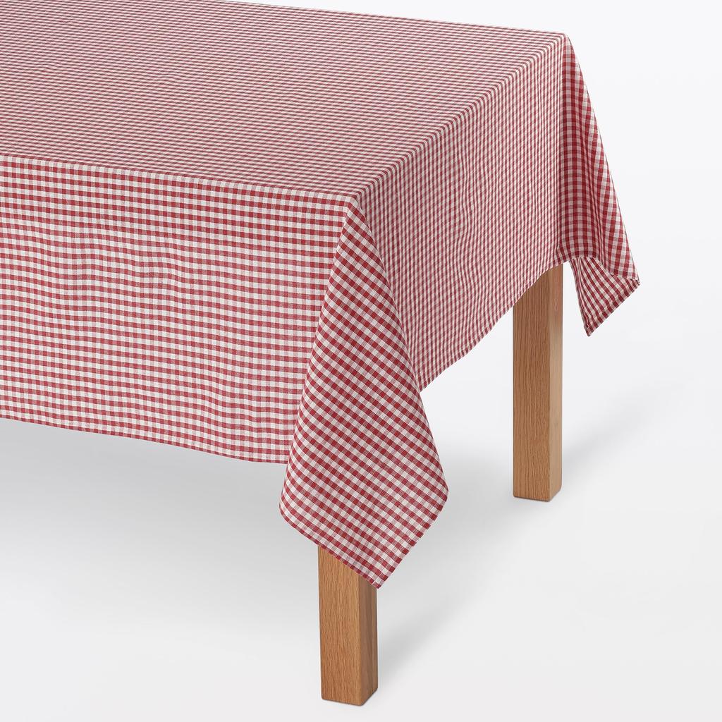 MUJI Indian Cotton Tablecloth Gingham Check x Red 300 x 150cm 76199786 Yarn-Dyed / Off-White / Approx.