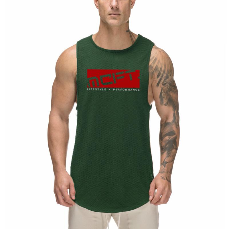 Muscleguys Men's Bodybuilding Clothes Summer Mesh Fitness Exercise Wide-shoulder Quick-dry Sleeveless T-shirts Printed Tank Tops Basketball