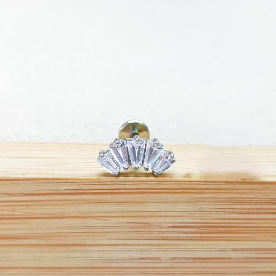 F136 Titanium Flower Peacock Crown Earrings, Long Studs for Cartilage Piercing, 1.2/1.0 Thickness