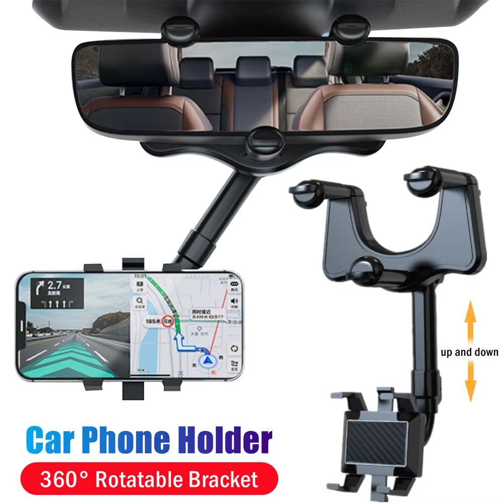 Support de téléphone portable rétractable à 360° pour rétroviseur de voiture réglable, clip de support pour téléphone portable, support GPS pour téléphone, support de montage pour téléphone portable
