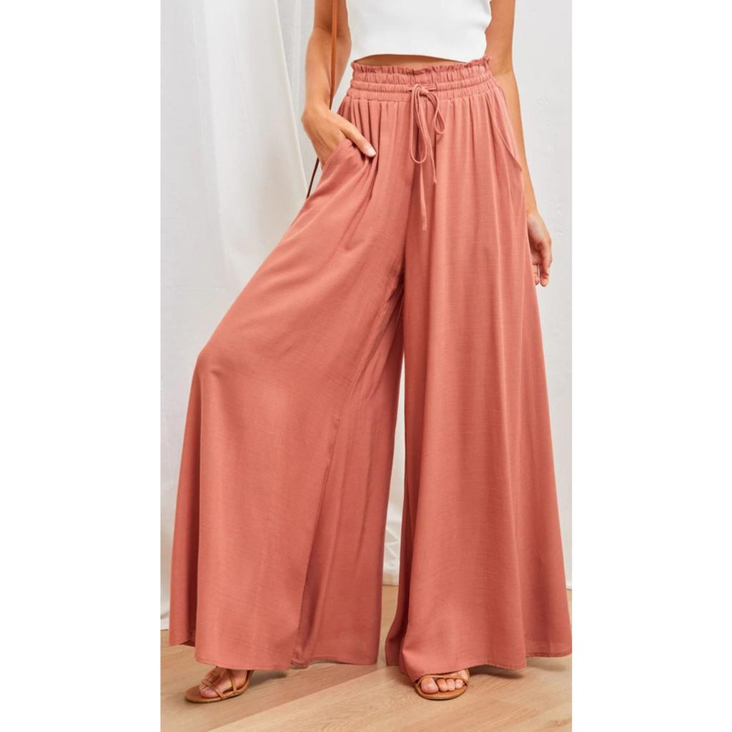 GMXIA Spring Summer Women's Wide-leg Trousers with Elastic Belts, Wide-leg High-waisted Long Style