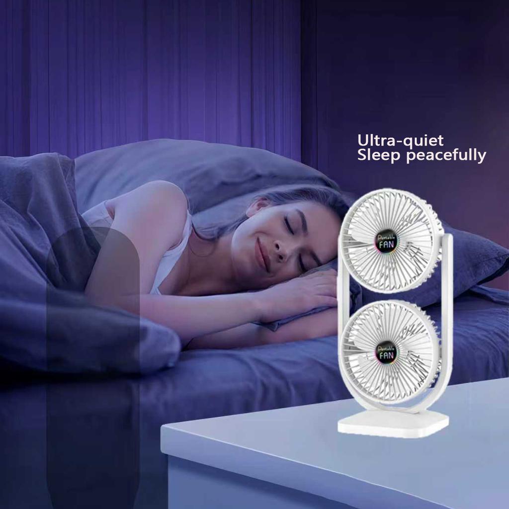 USB rechargeable double-head fan Portable fan with separate control of two-way air supply