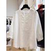 Summer New V-Neck Cotton and Linen Medium Sleeve Top Versatile Loose Versatile Casual Embroidered T-Shirt Femininity Short Sleeve