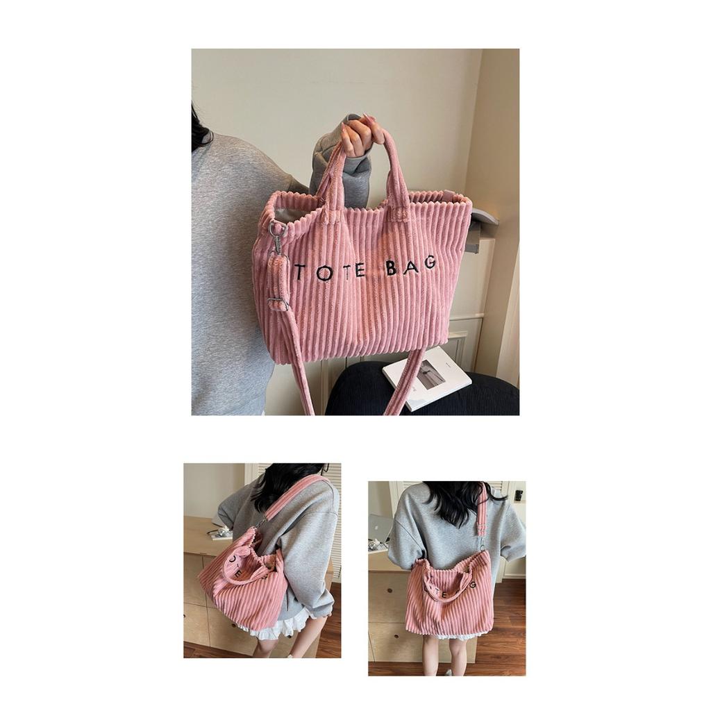 Schultertasche mit großem Fassungsvermögen, Damen-Schultertasche, Beliebte und vielseitige gestreifte Samt-Damentasche, Tragetasche mit Buchstaben