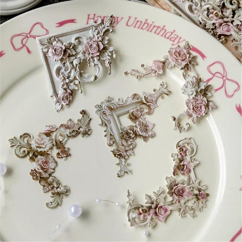 20pcs Vintage Corner Stickers European Style Flower Lace Hollow Materials Scrapbooking Deco Junk Journal Stationery Supplies