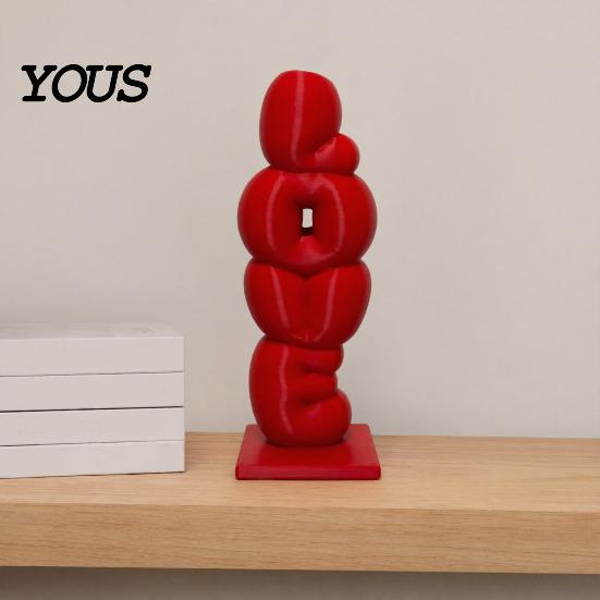 Delicate Texture Vase Decorative Flower Vase, Love Shape Design Letter Stacking 3D Printed Smooth Surface Ornament for Valentine Day