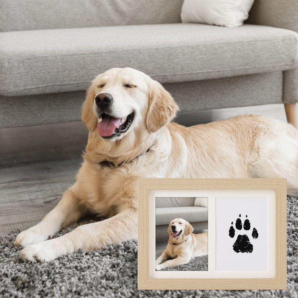 Clean-Touch Ink Pad Pet Paw Print Kit Wooden Paw Print Photo Frame  for Pet Lovers