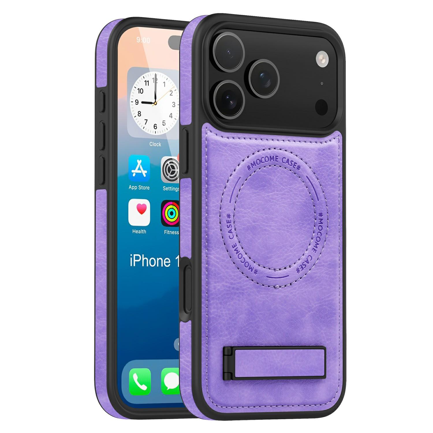 

For iPhone 17 Pro Case Compatible with MagSafe Kickstand Leather Phone Back Cover