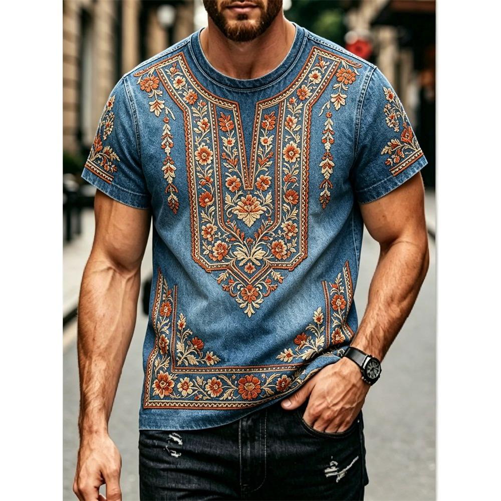 Summer Russian Ethnic Style 3D Print T-Shirts Men