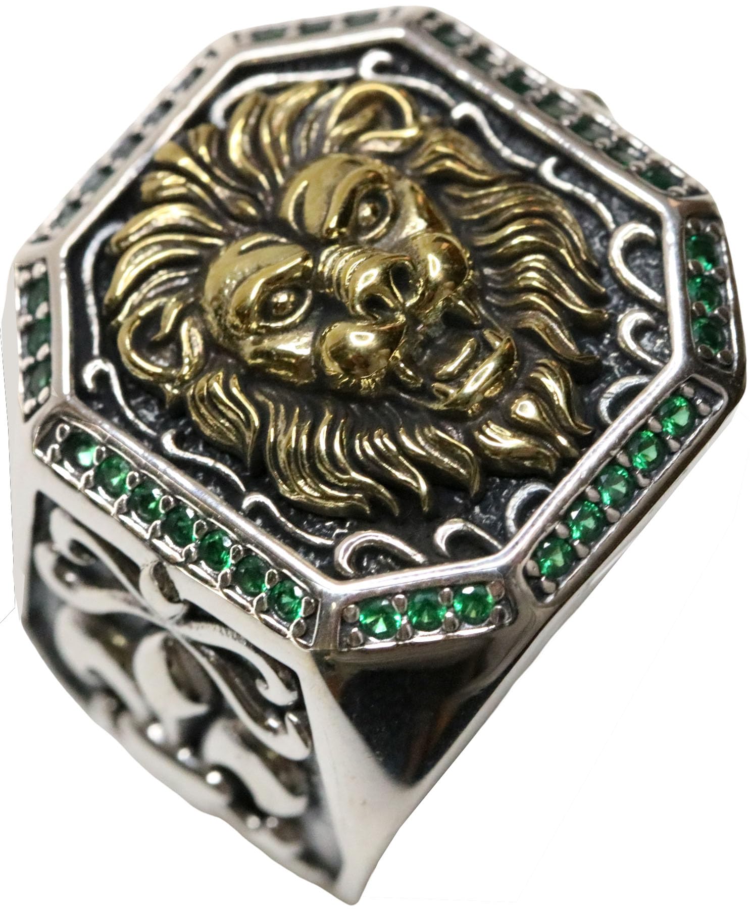 

Bercute Кольцо из стерлингового серебра с львом, регулируемое, популярное, толстое, с лилией, всегда большое, из стерлингового серебра, антикварное, мужское, размеры 19, 20, 22, 23, 24. Стильный,