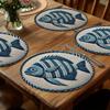 Coastal Wind Blue Fish Round Table Mat Waterproof and Insulated Table Mat Home Desktop Decoration Accessories