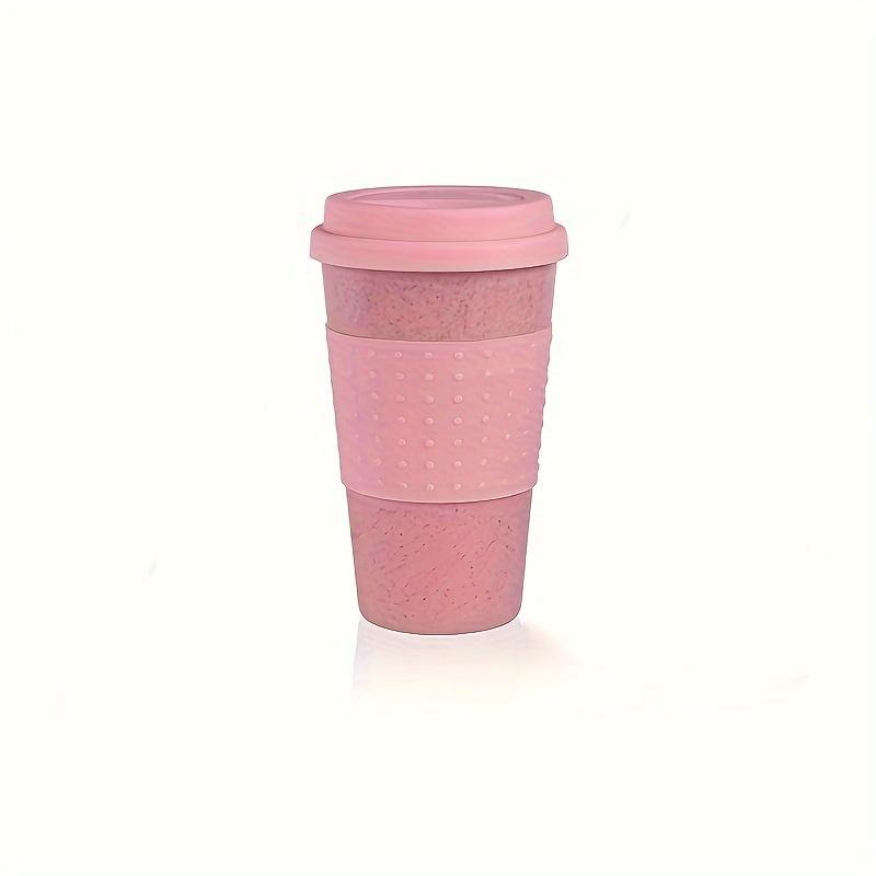 

Wheat Straw Plastic Coffee Mug With Silicone Lid And Sleeve рожевий