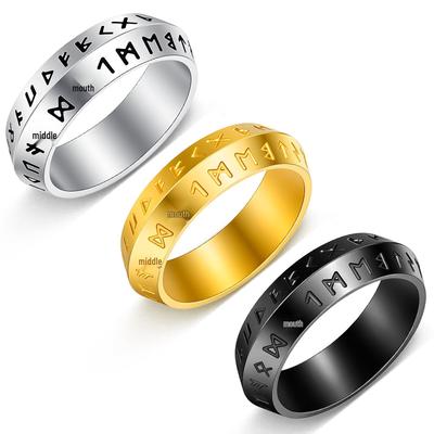 Vintage Nordic Viking Rune Titanium Steel Etched Ring for Men and Women