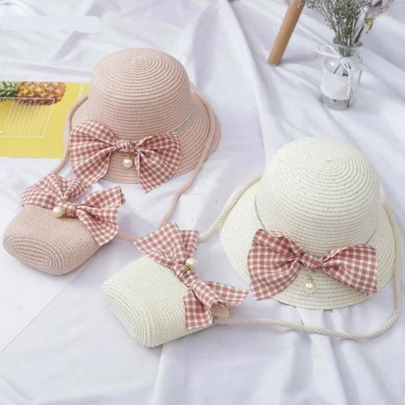 Womens Summer Fashion Straw Korean Bowknot Sun Outdoor Sun Protection Beach Hat Anti-ultraviolet Womens Hat Accessories
