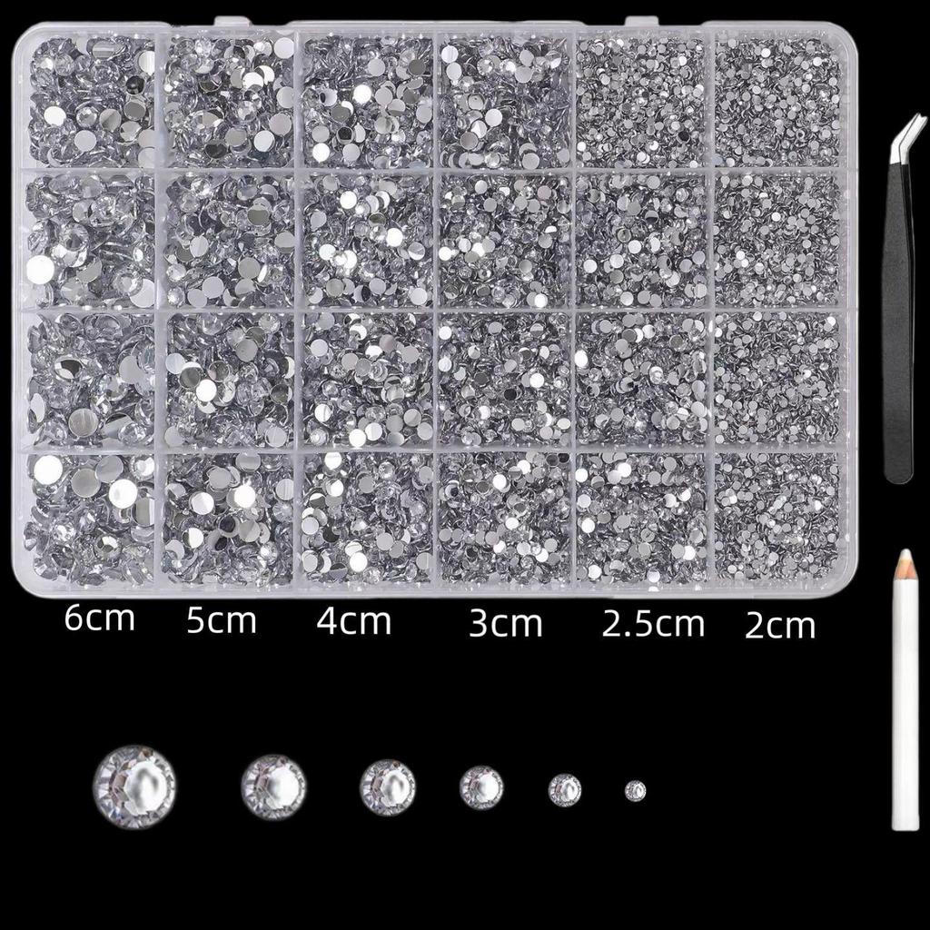 24-Grid Nail Art AB Resin Rhinestones: Super Flash Flat Bottom DIY Ornaments