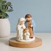 Hand Painted Nativity Decor Christmas Scene Figurine, Cartoon Manger Baby Jesus Resin Craft Religious Blessing Gifts for Home, Creative Indoor Holiday