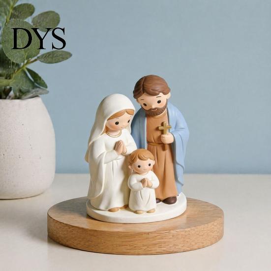 Hand Painted Nativity Decor Christmas Scene Figurine, Cartoon Manger Baby Jesus Resin Craft Religious Blessing Gifts for Home, Creative Indoor Holiday