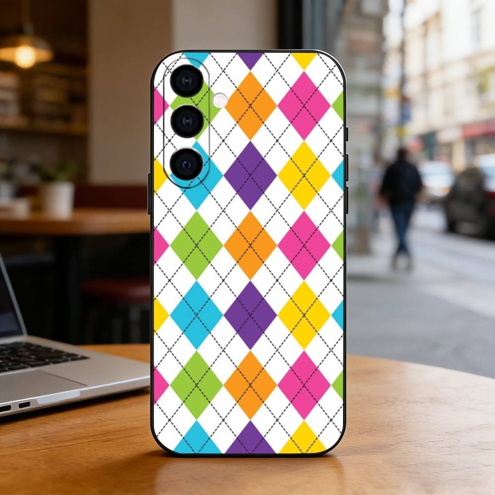 Karierter Hintergrund Handyhülle Für Samsung Galaxy A73,A72,A71,A70,A53,A52,A51,Weiche Silikon Schwarze Hülle