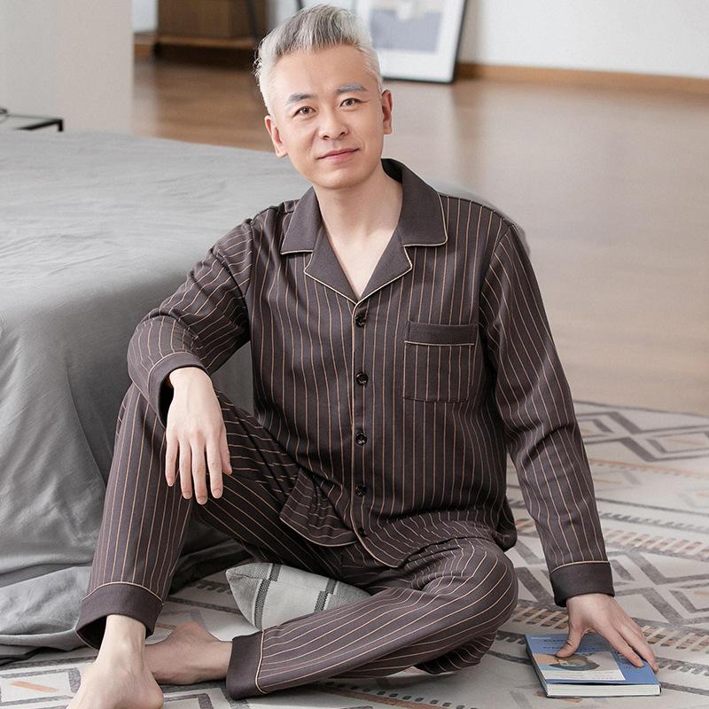 Men's pure cotton pajamas Dad's long-sleeved loungewear for the elderly Men's spring, autumn and winter red natal year suit