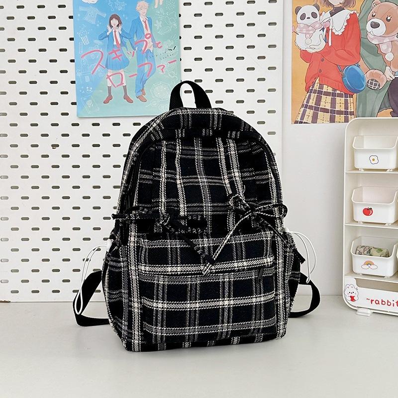 Schoolbag Japanese ins literary style soft sister plaid travel small backpack spring new high-value college student backpack