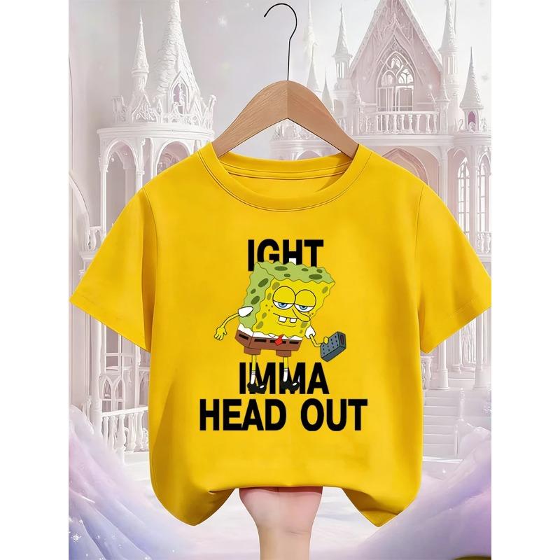 Summer Cute SpongeBob SquarePants Cartoon T Shirt 3-14Y Boys Girls Kawaii Fashion Street Hot Casual Crew Neck Kids