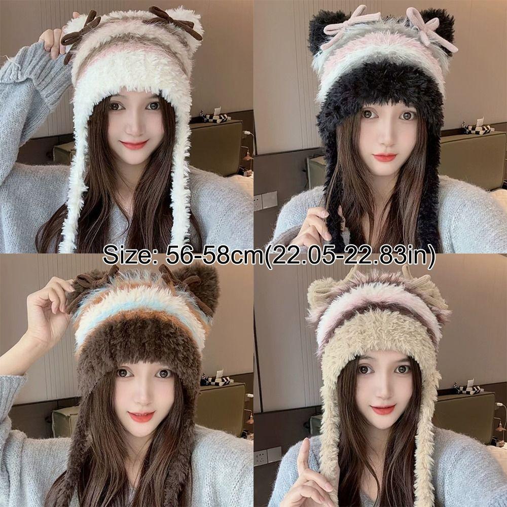 Fashion Cold-proof Faux Fur Beanies Hat Thicken Cold Protection Winter Anti Cold Hat Knitted Bobble Cap Women Accessories