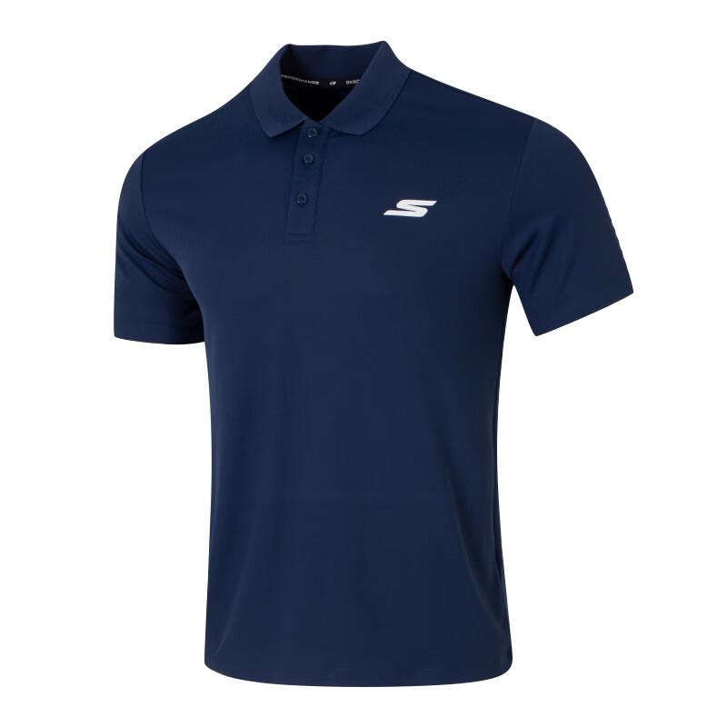Skechers Fashion Casual Breathable Short Sleeve Nautical Sports Polo Shirt Men Polo Shirts Navy-Blue P122M053-02MZ
