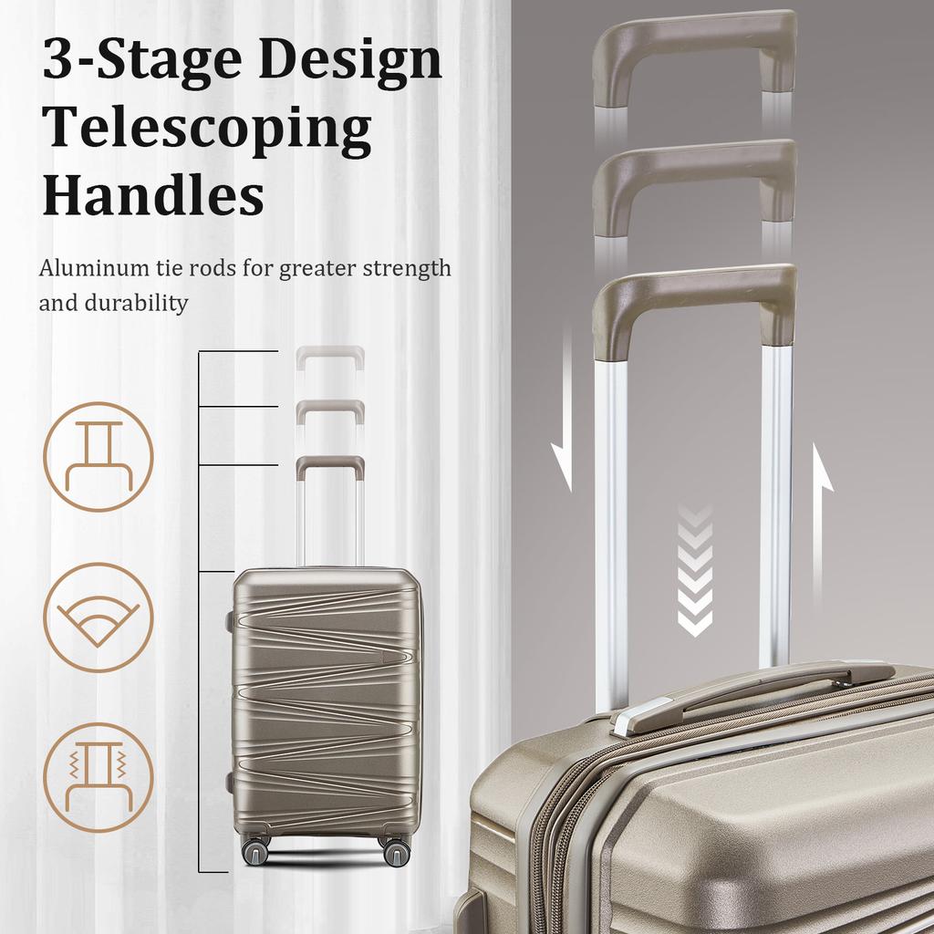 4-Piece Hardshell Luggage Set PP, Suitcase (20/24/28 Inch), 14" Cosmetic Case, Removable Wheels, Space-Saving, Lightweight & Robust Combination Lock
